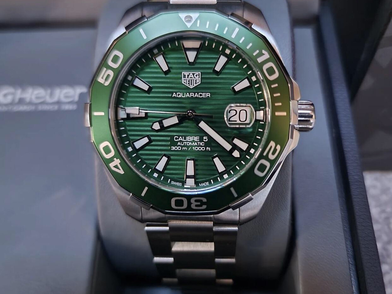 Tag heuer calibre 5 green dial watch