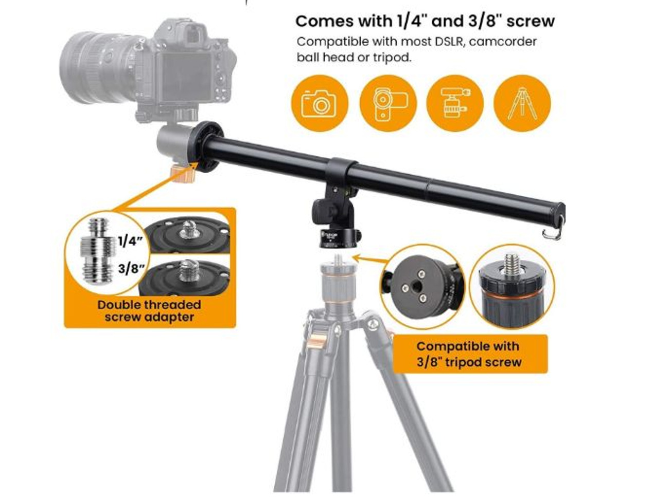 Tarion camera tripod boom jib arm extension 48cm