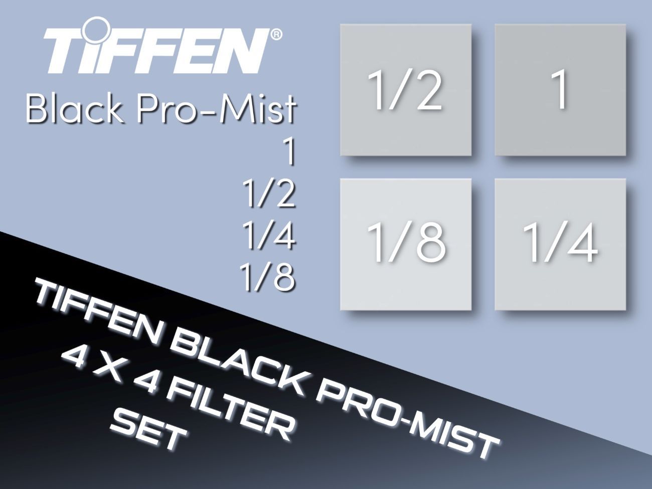 Tiffen black pro mist filter 4x4 kit - 1/2 - 1/4 - 1/8 - 1