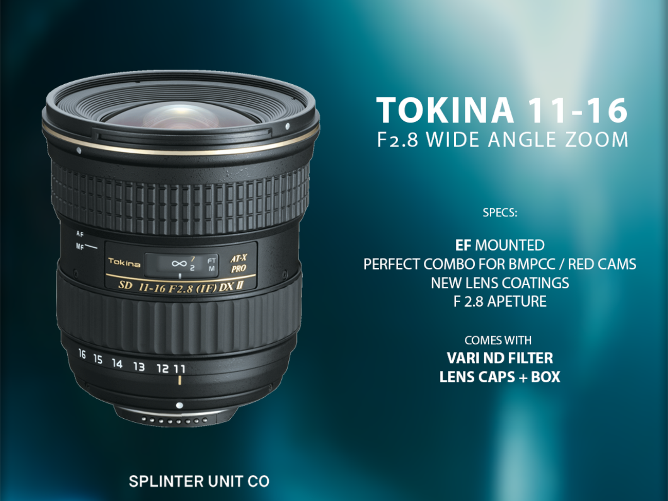 Tokina 11-16 ef wide angle zoom lens + vari nd filter