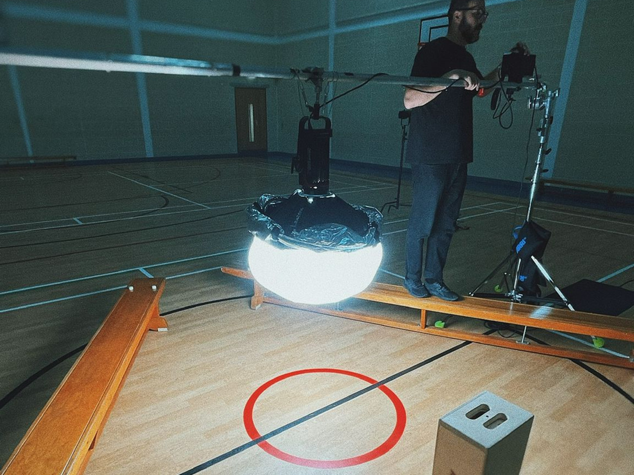 Top-down overhead rig, birds eye, goal post, crossbar
