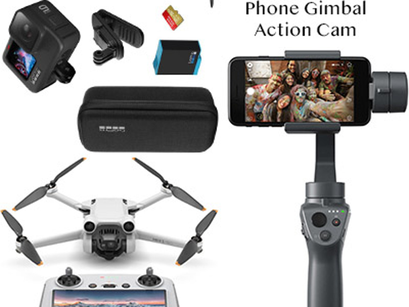 Travel pro - dji drone, dji phone gimbal and go pro camera