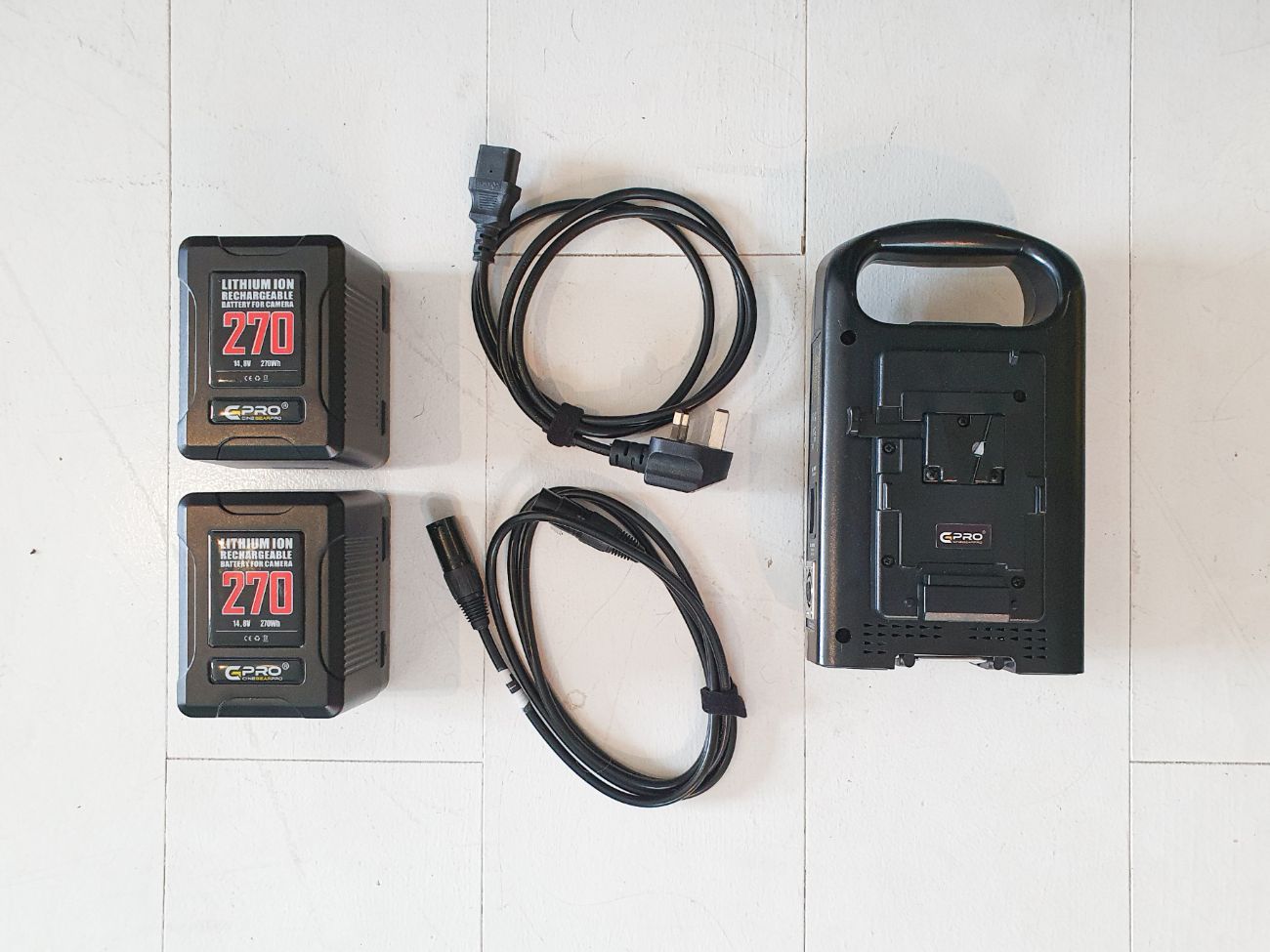 V lock (270wh) batteries x2 + dual battery charger 