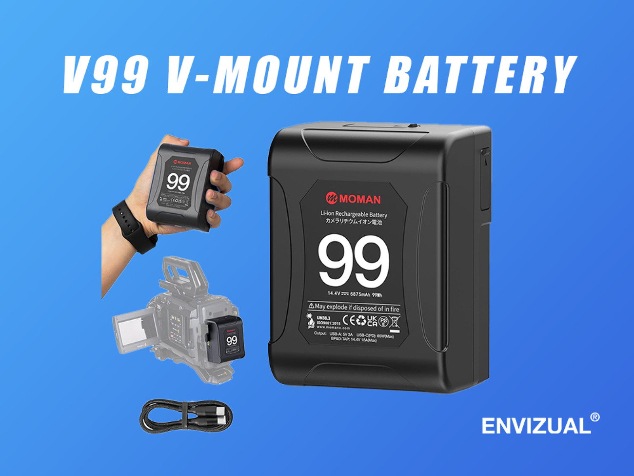 Vmount 99 battery 99wh 15a v-lock battery 6800mah - moman power v-mount