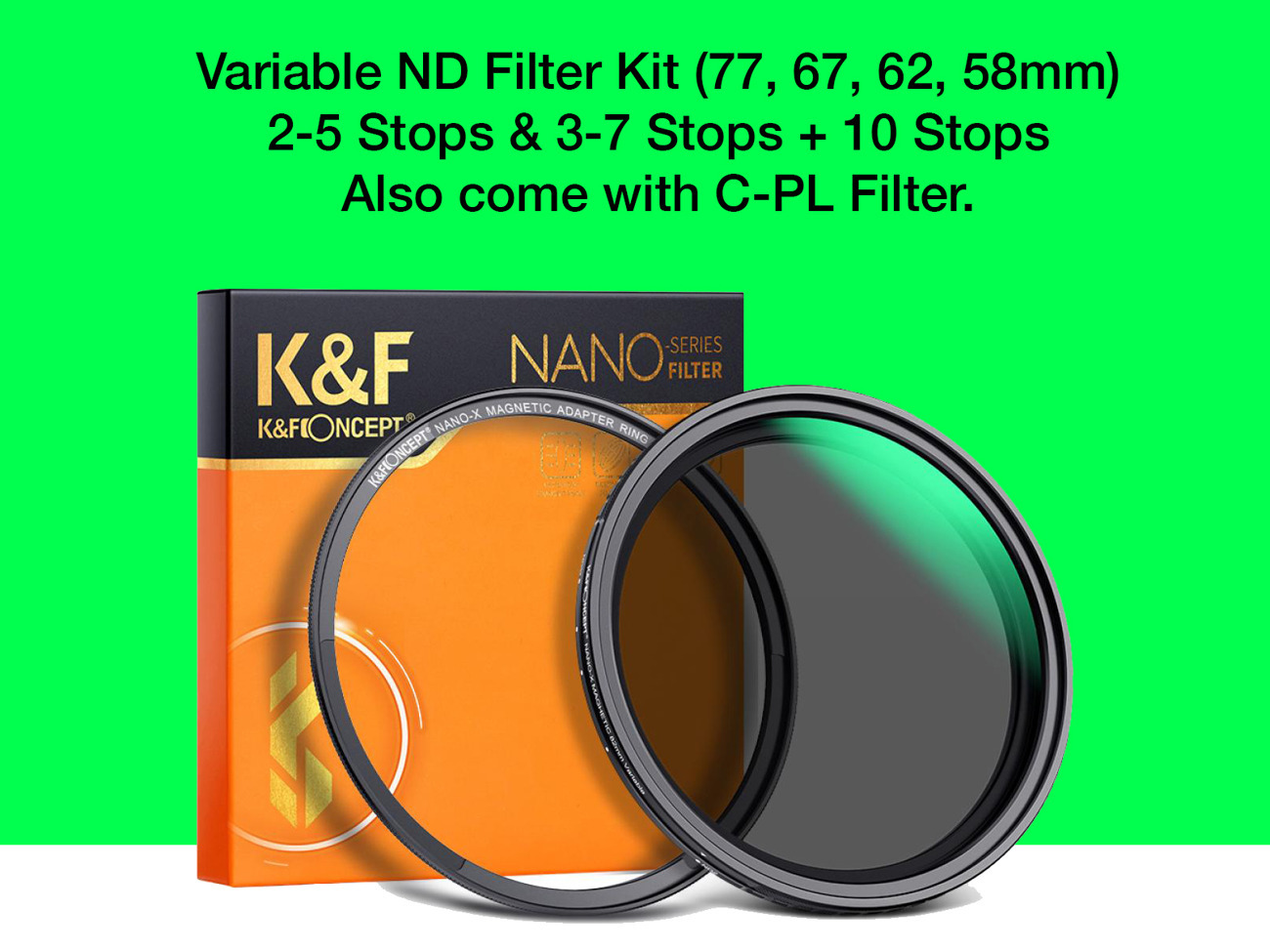 Variable nd (2-10 stop) & c-pl filter kit - 77, 67, 62, 58mm