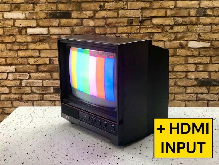 Vintage colour tv + hdmi input kit - 14" crt retro screen
