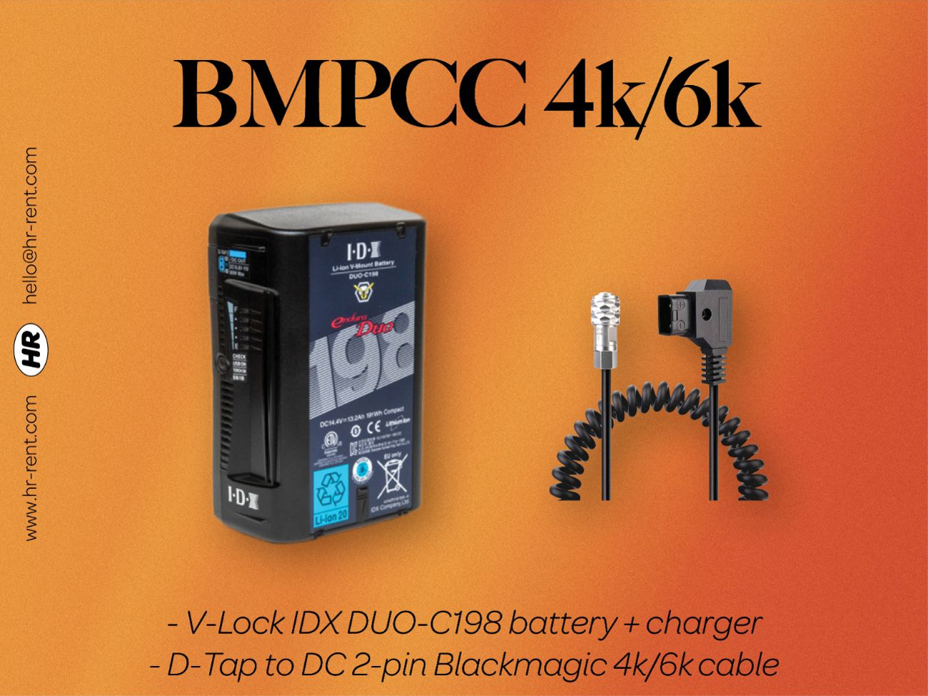 V-lock battery 200wh + d-tap to dc cable (for bmpcc blackmagic 4k/6k)