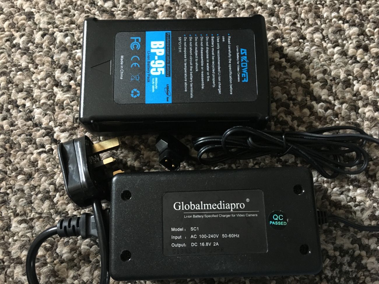 V-lock battery with d-tap charger, 95wh, usb port.