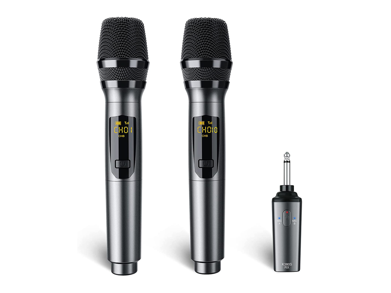 Wireless microphone battery powered system - two microphones