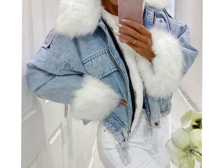 Women's denim jacket with fur