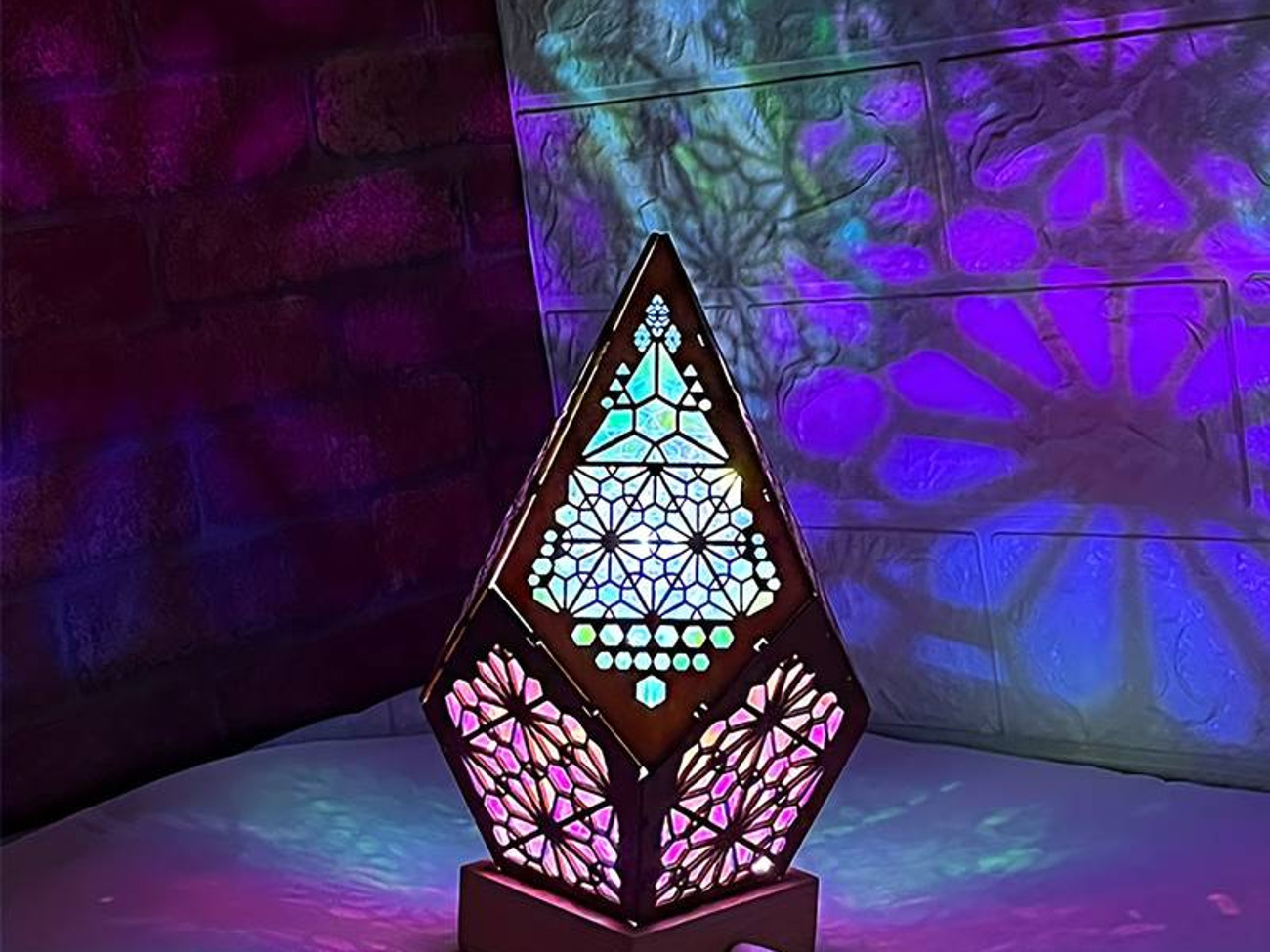 Wooden bohemian floor projection night lamp  lantern