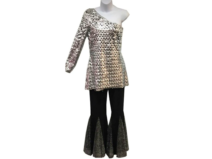 X251 1970's silver off the shoulder blouse