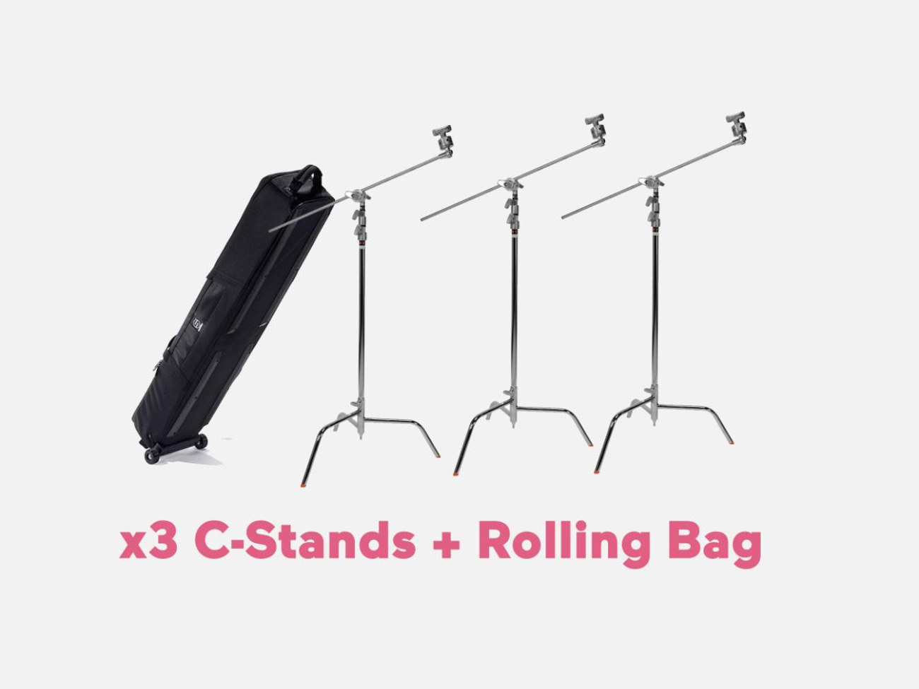 X3 matthews c-stands in rolling sachtler bag