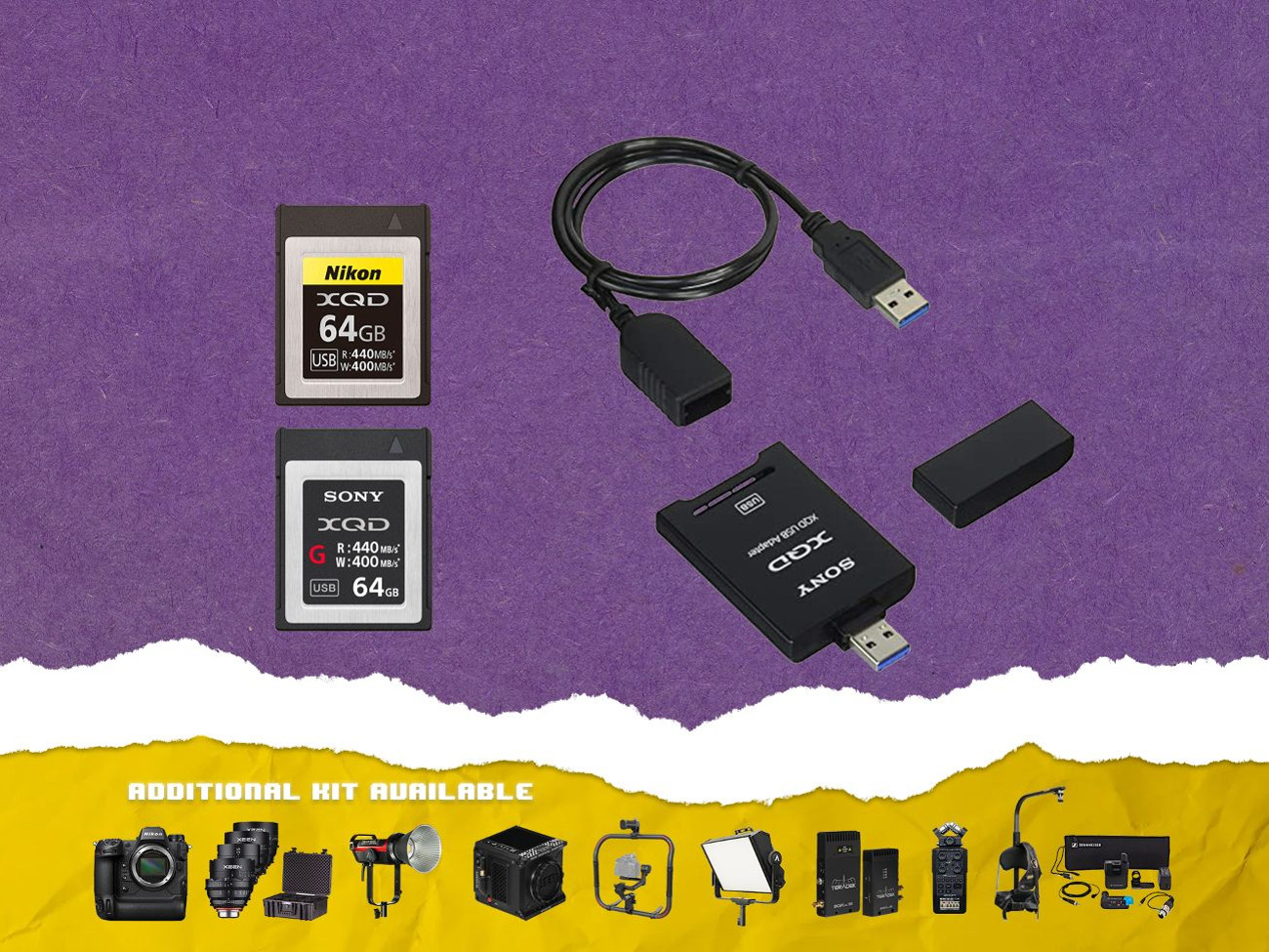 Xqd card + reader kit (2x 64gb) 
