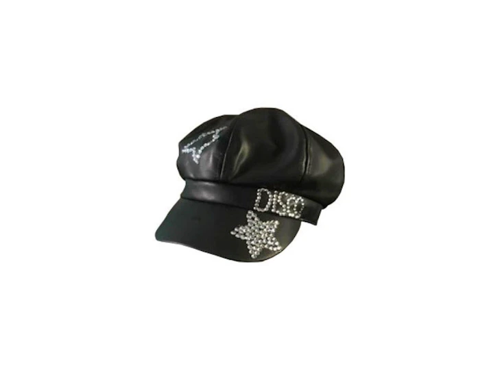 Z100 black leather rhinestone disco newsboy cap