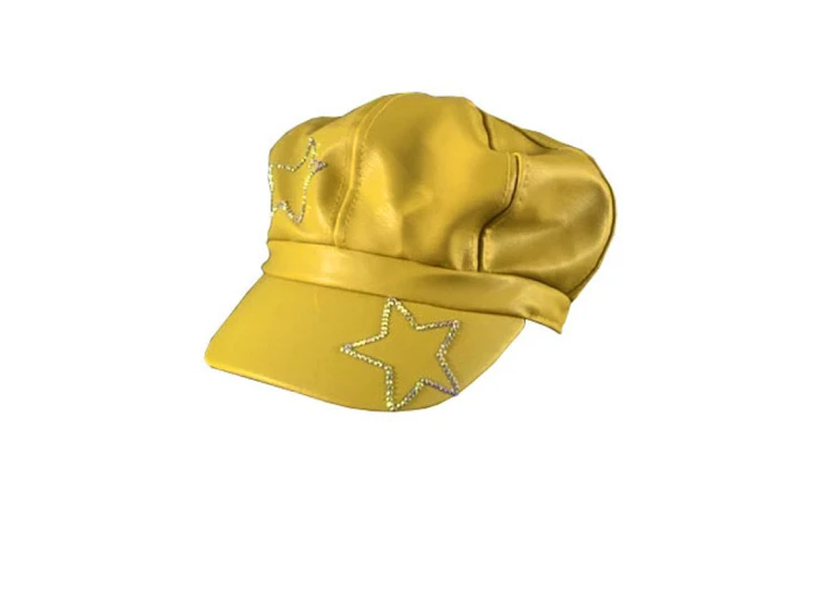 Z101 yellow leather rhinestone disco newsboy cap