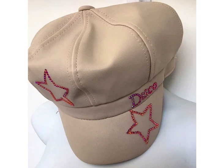 Z104 white leather rhinestone disco newsboy cap