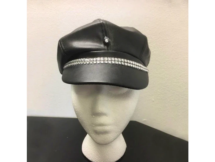 Z86 black leather bling newsboy cap