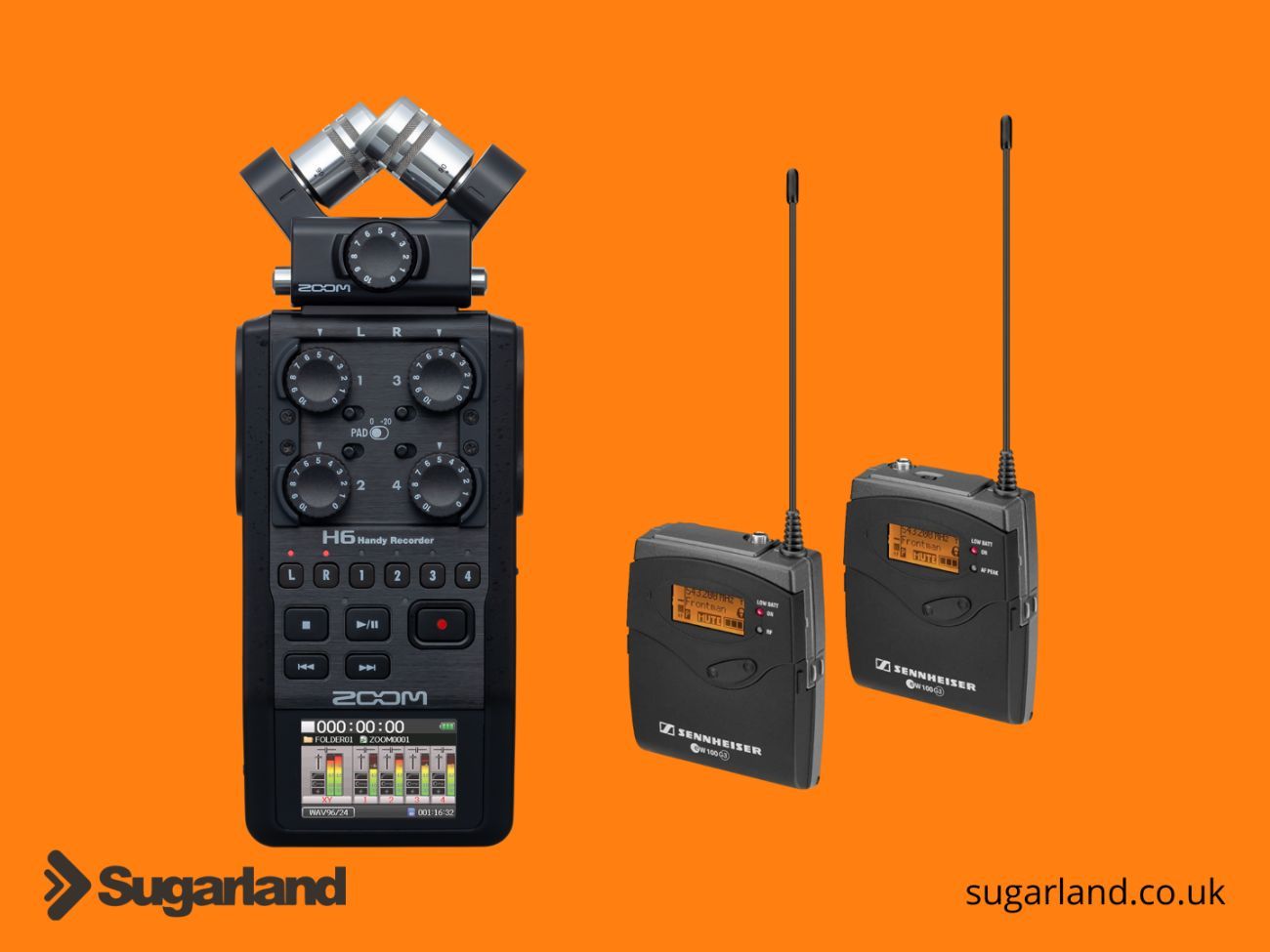 Zoom h6 handy audio recorder + sennheiser g3 radio mic set