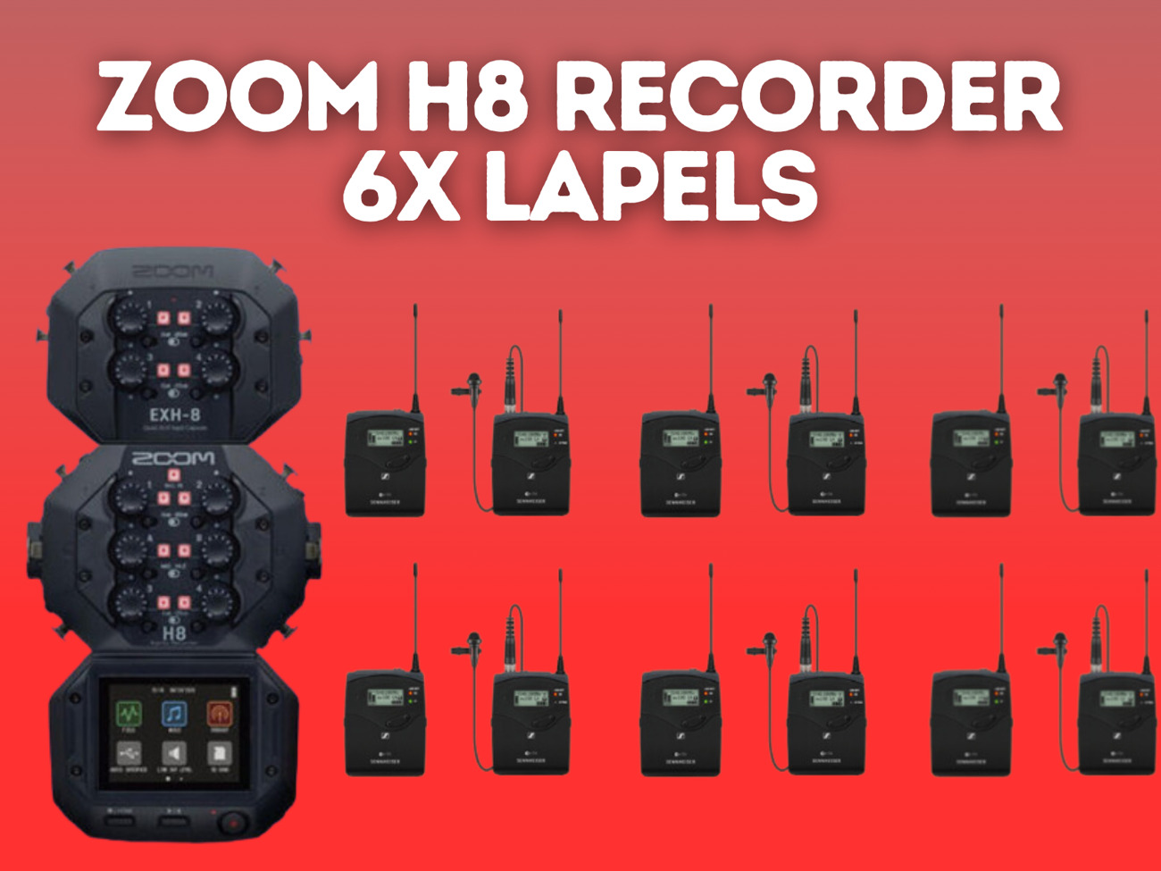 Zoom h8 portable handy recorder + 6x lapel mic sets