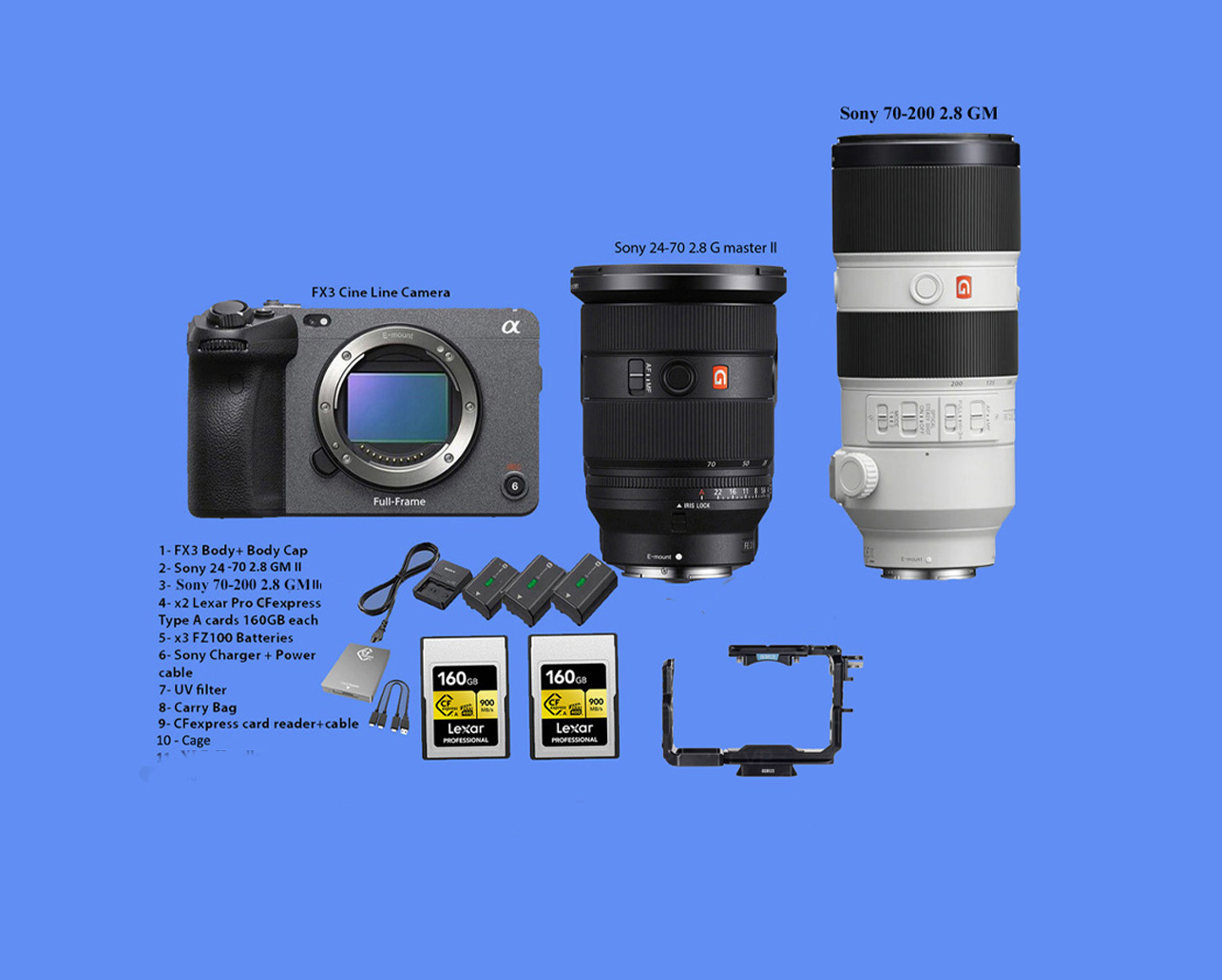 Sony fx3, fx 3,  cinema camera fe 24-70 2.8gmii, 70-200 2.8gmii
