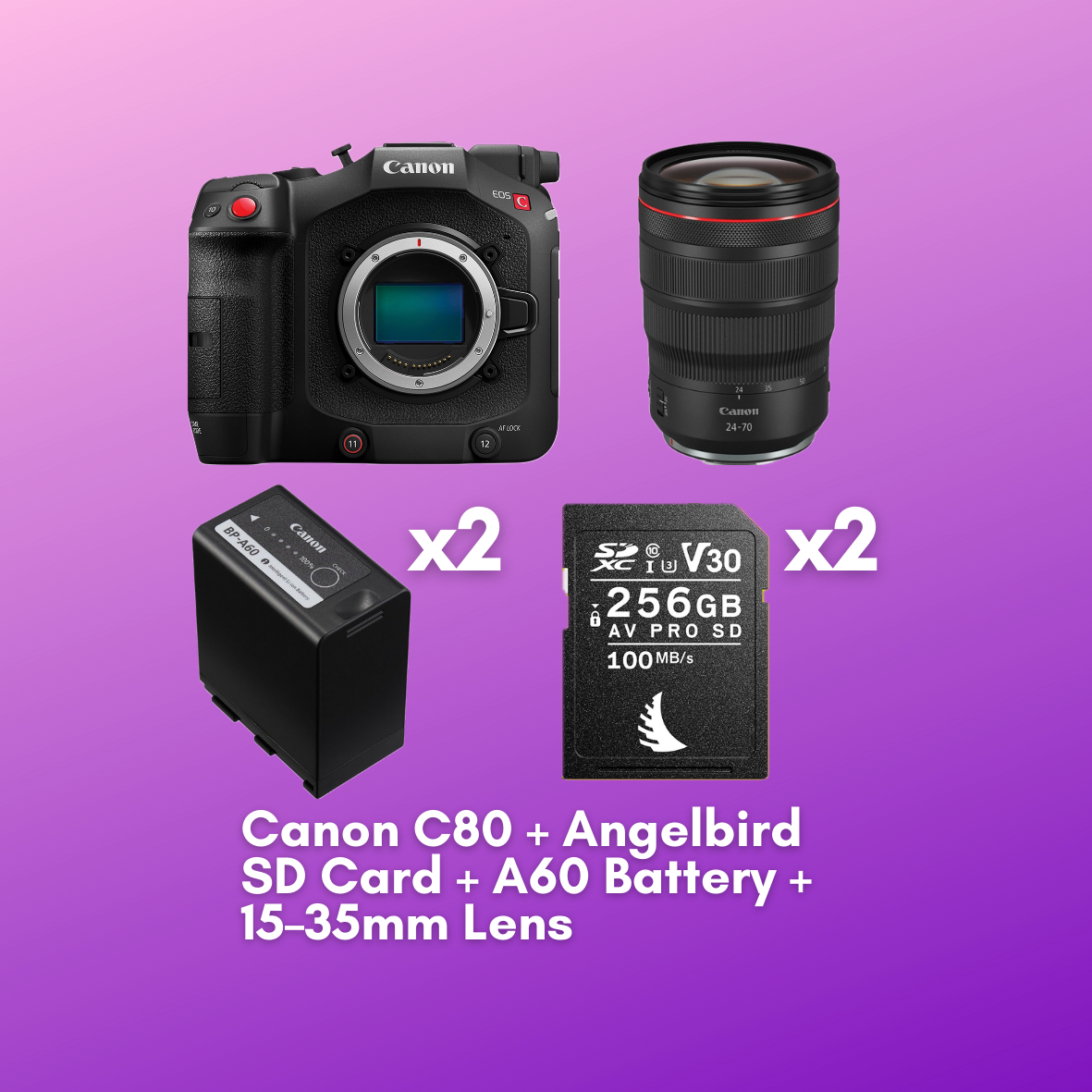 Canon eos c80 + 2x angelbird av pro 256gb sd cards + 2x canon bp-a60 batteries +