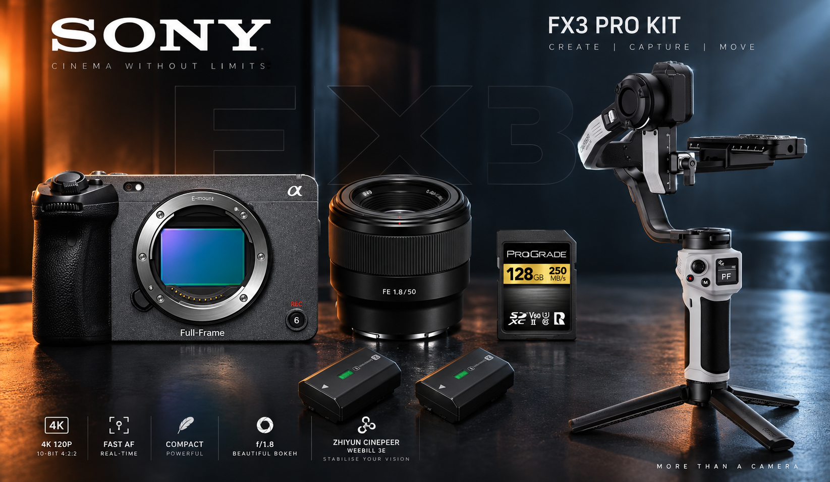 Sony fx3+ 50mm sigma lens + zhiyun cinepeer gimabl