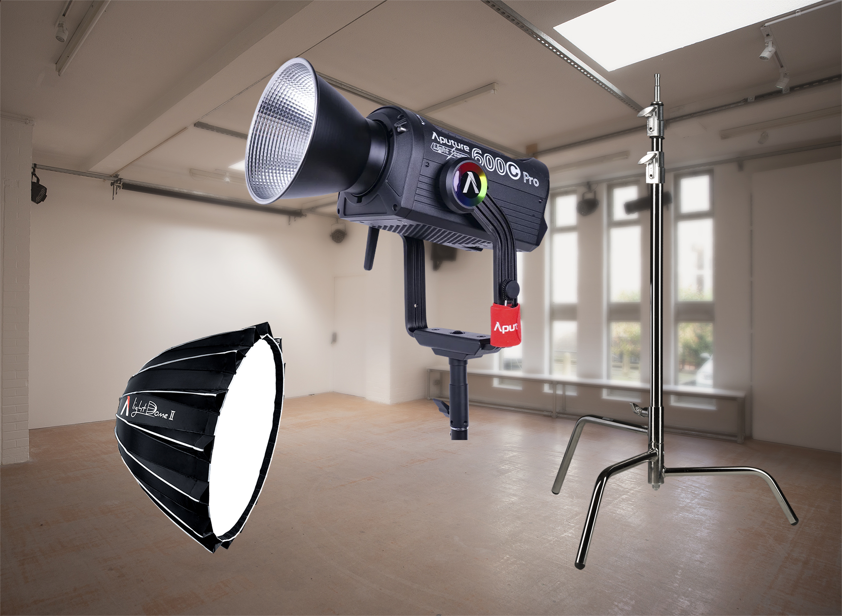 Aputure ls 600c ii rgb video light – with lightdome and c-stand