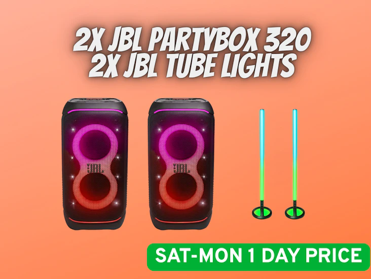 2x jbl partybox stage 320 portable bluetooth party speaker + 2x jbl tube lights