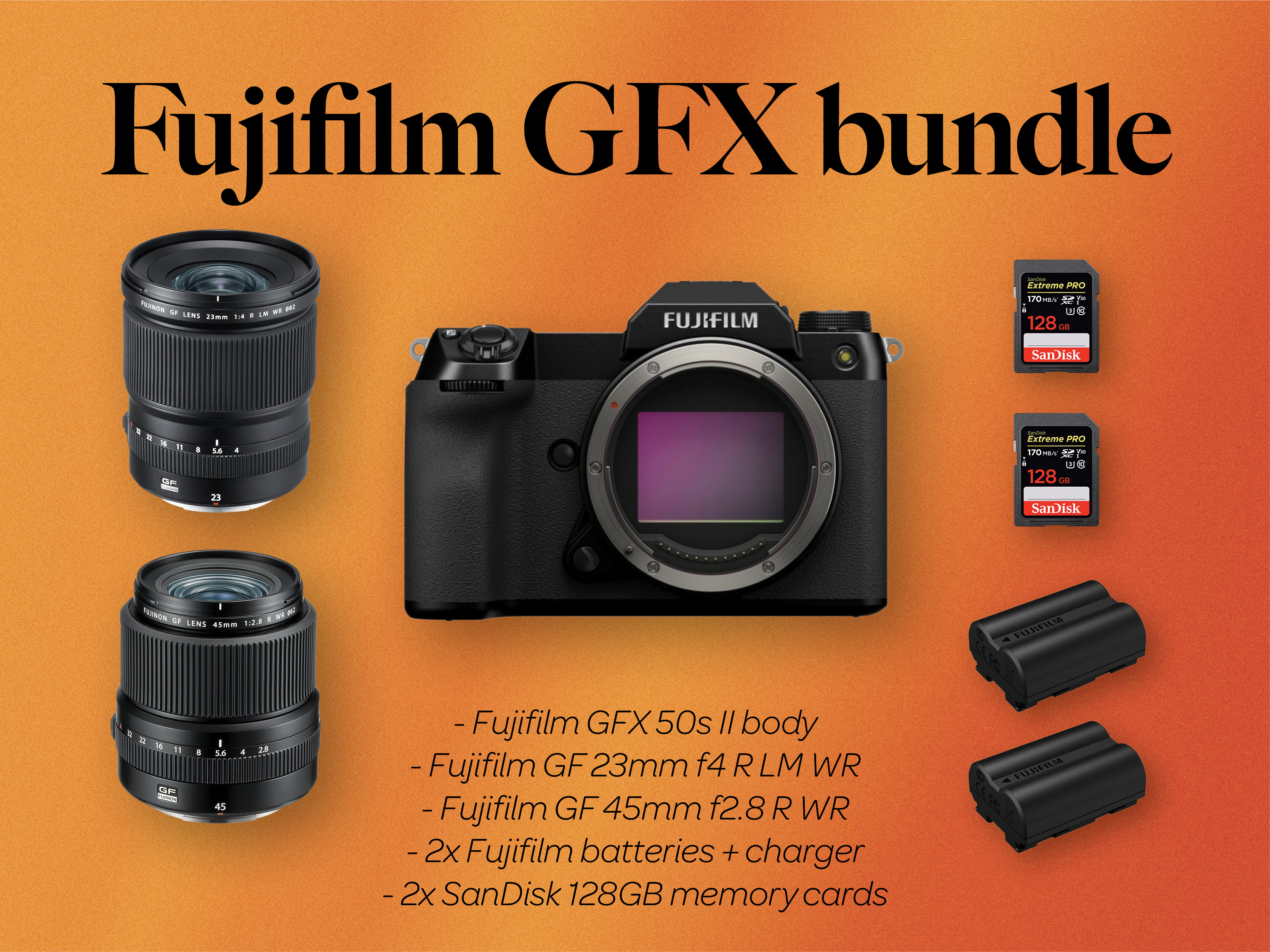 Fuji fujifilm gfx 50s ii + gf 23mm f4 + gf 45mm f2.8 lens