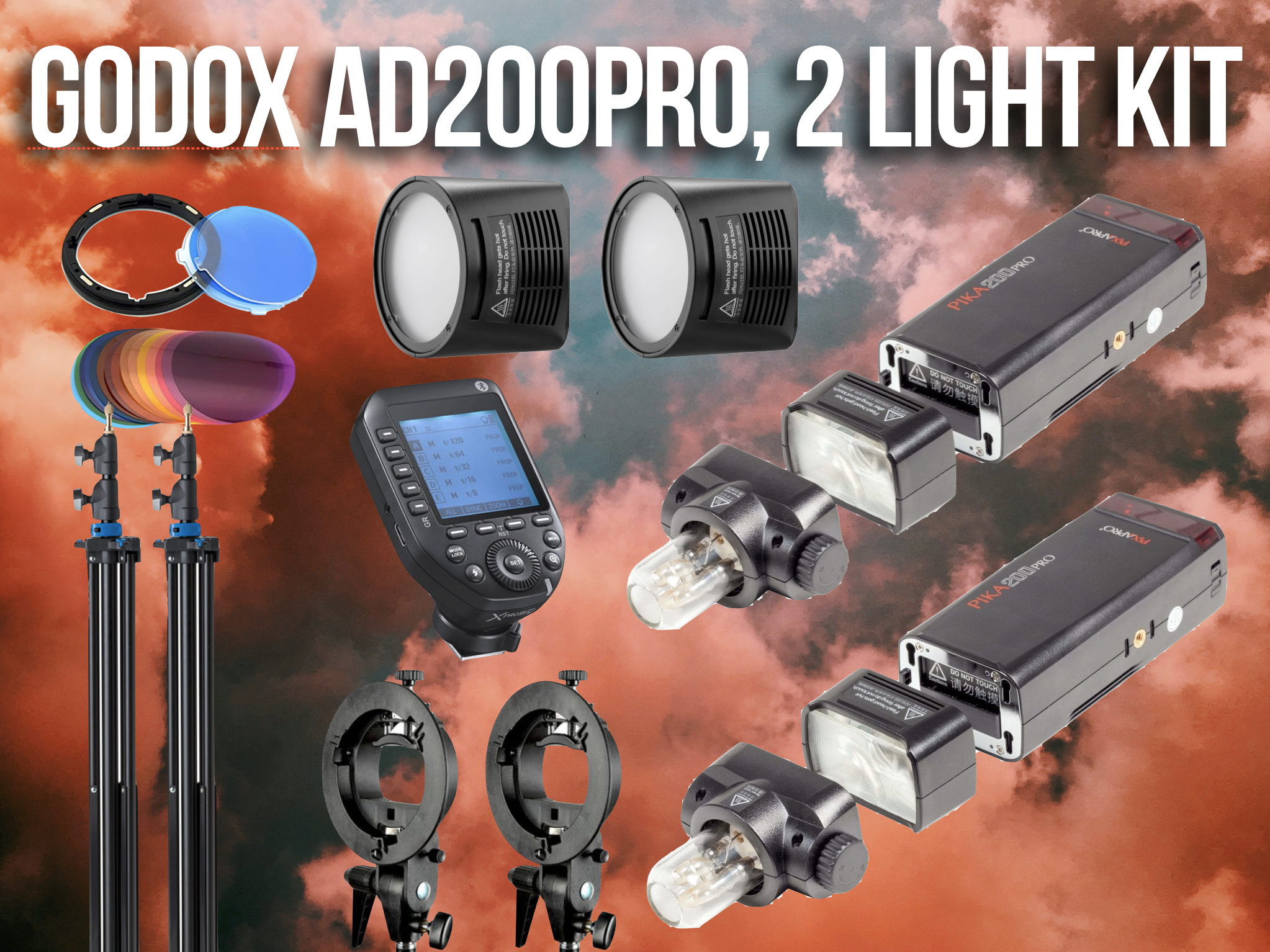 Godox ad200pro 2 strobe lighting kit with trigger, stands and accessories 