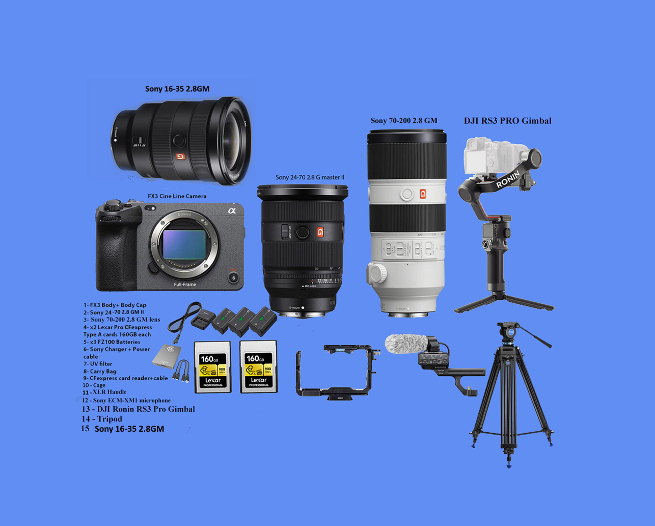 Sony fx3 cinema camera fe 24-70 2.8gmii, ronin rs3 pro