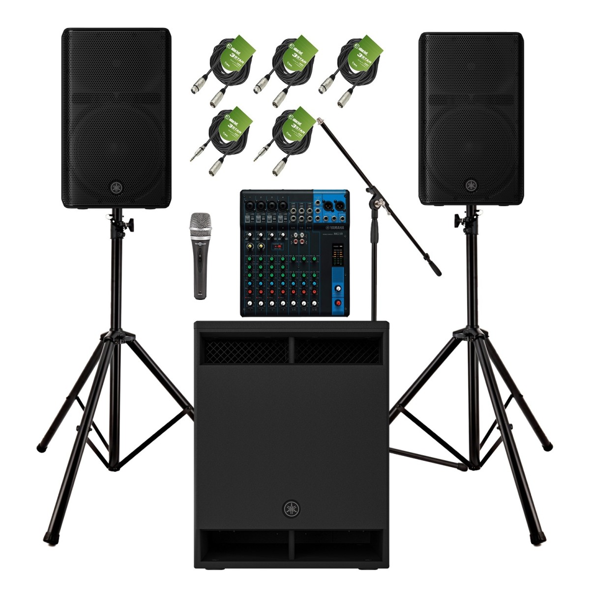 Kraftig yamaha pa-lydanlegg til leie – 2 x dxr15mkii + dxs18 sub