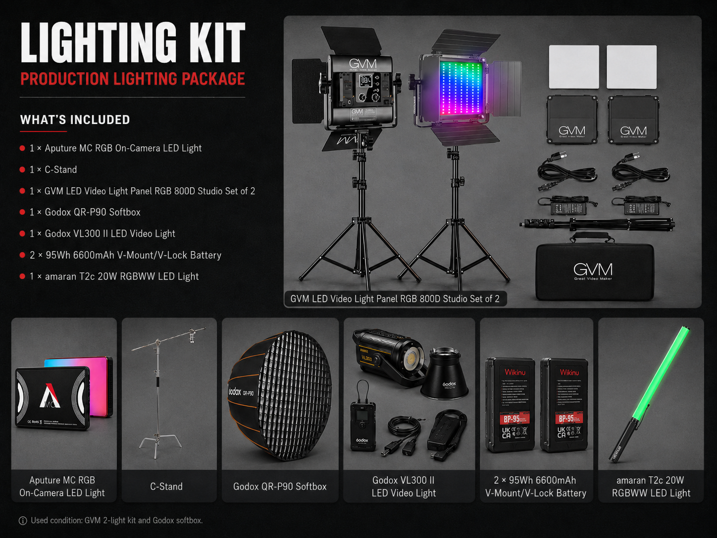 Professional video lighting kit