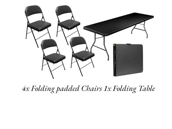 1 folding table 6ft & 4 folding chairs padded event party home garden office