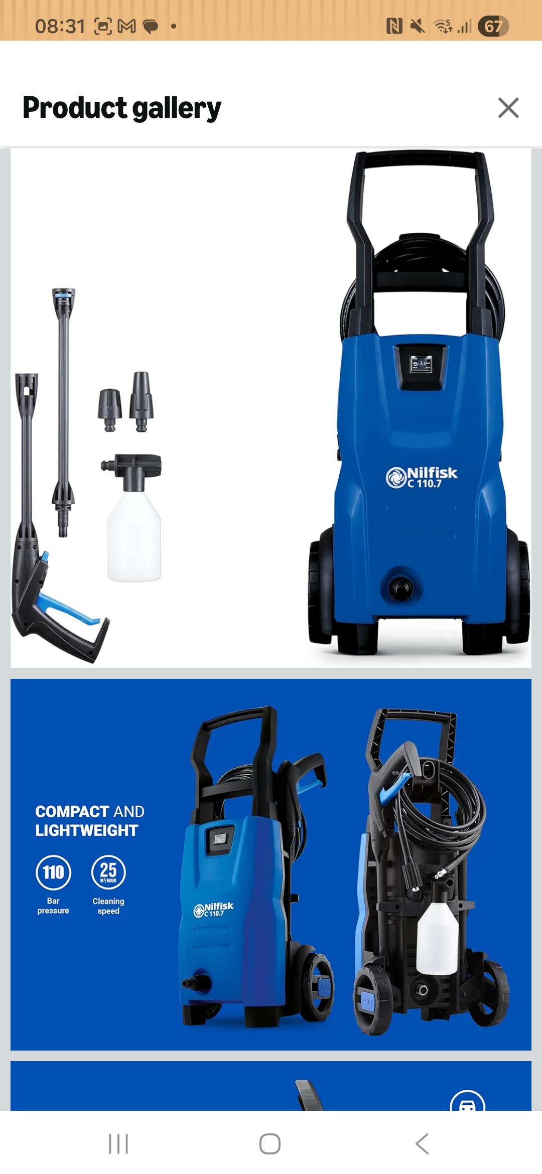 Nilfisk c 110.7-5 high pressure washer - mini power washer for patios and car cleaner (1400 w)