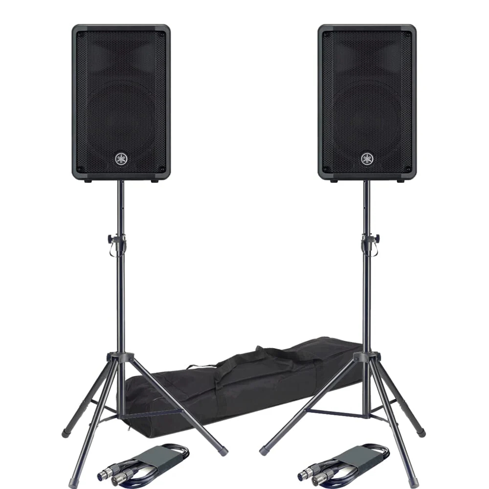 Yamaha dbr10 active pa system with 2 x speakers, stands & cables