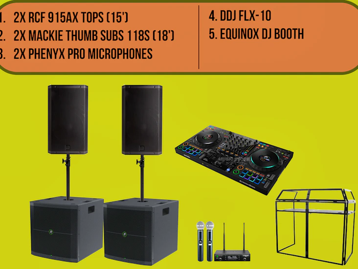 Full event dj bundle ( controller, speakers, microphone and dj booth)