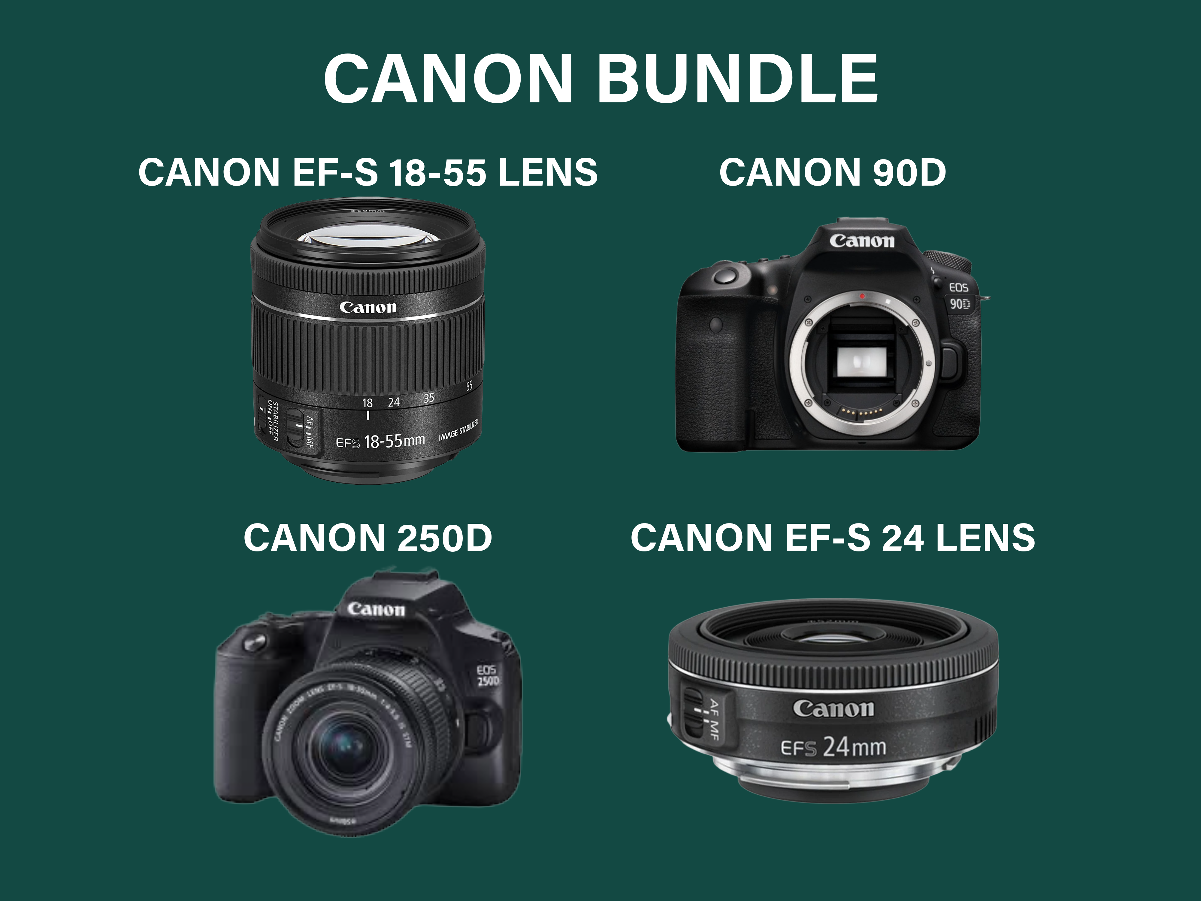 Canon 90d and 250d with canon ef-s 18-55 and ef-s 24 mm lenses