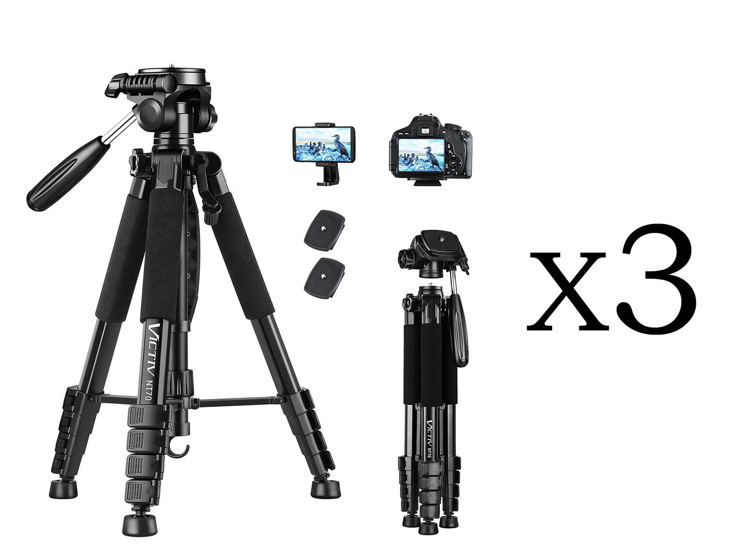 3x camera tripod set for hire – triple tripod bundle with fluid heads