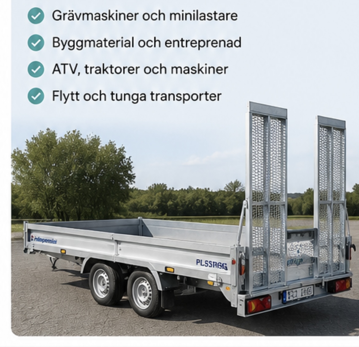 Trailer för maskiner och tungt gods, 3500 kg