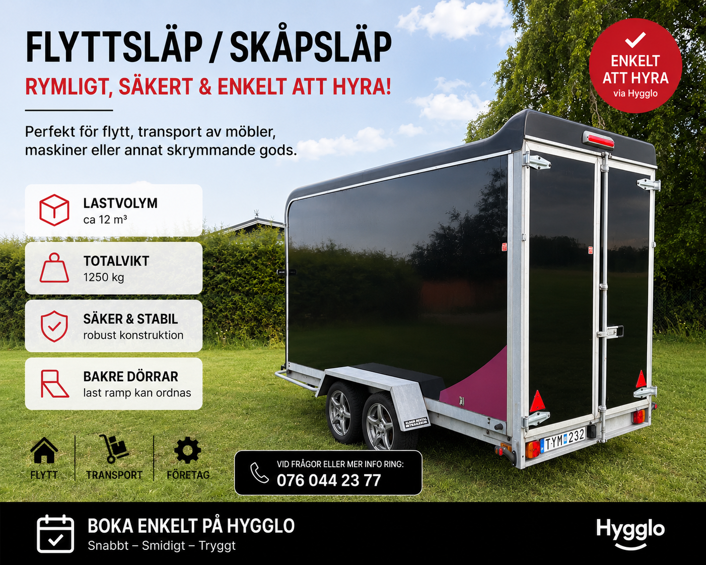 12 m³ thule flyttsläp/skåpsläp 