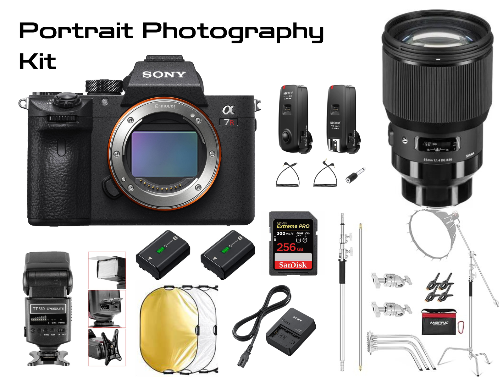 Sony a7r iii portrait kit – flash, reflector, prime lens bundle