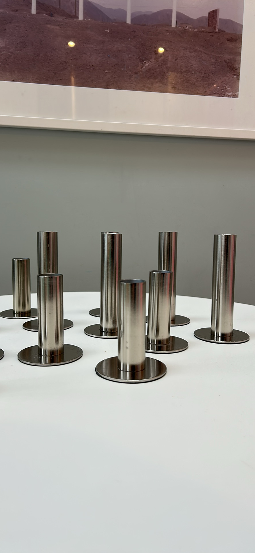 Minimalist silver metal candlesticks 