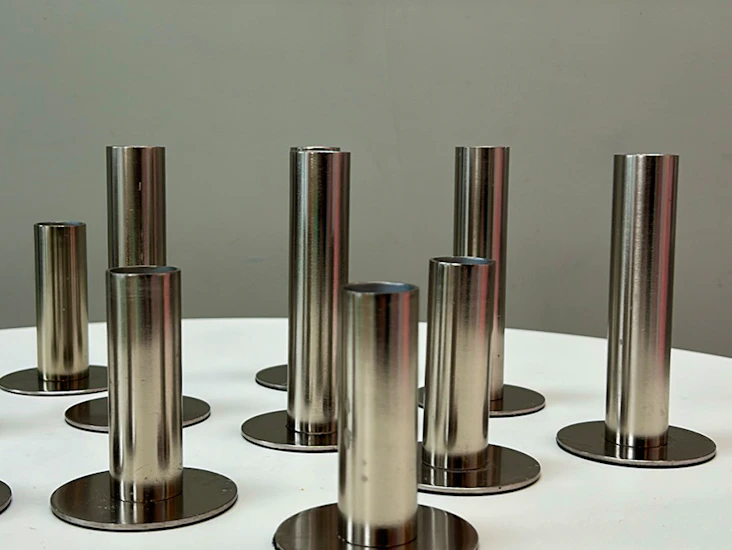 Minimalist silver metal candlesticks