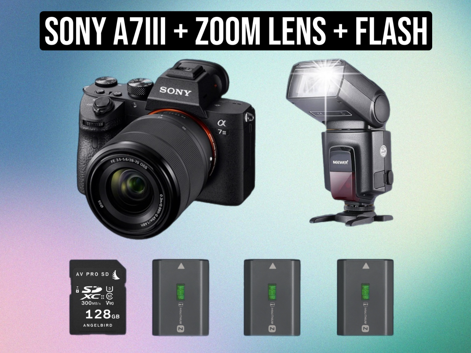 Sony a7iii a7 iii a73 mirrorless full frame camera – photography video content creator kit + zoom lens + flash
