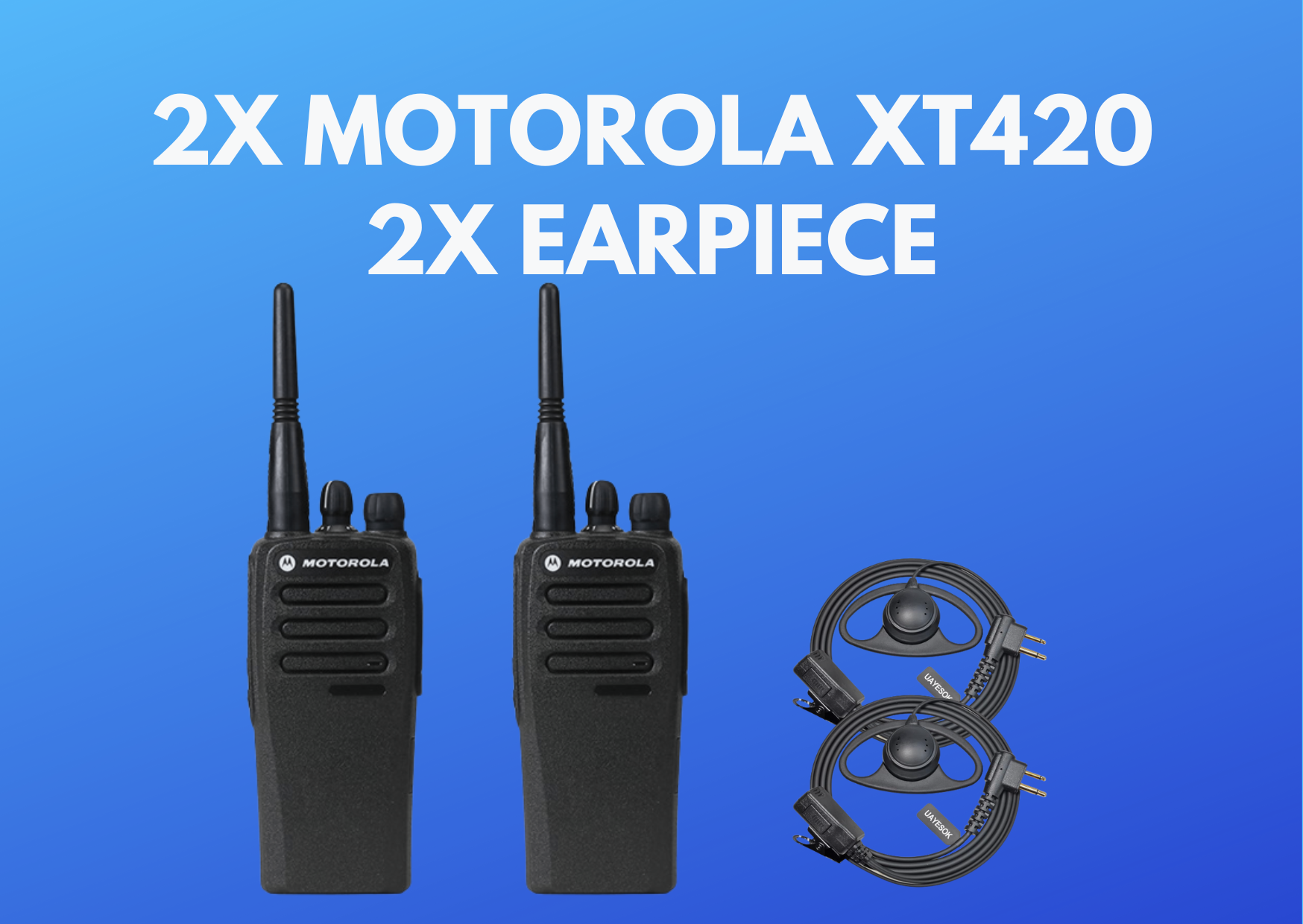 2x motorola xt420 walkie talkie radio + 2x earpieces