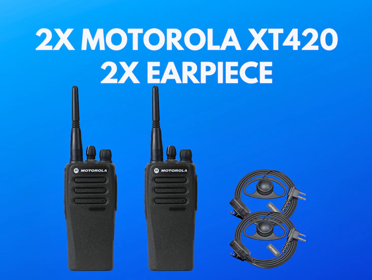2x motorola xt420 walkie talkie radio + 2x earpieces
