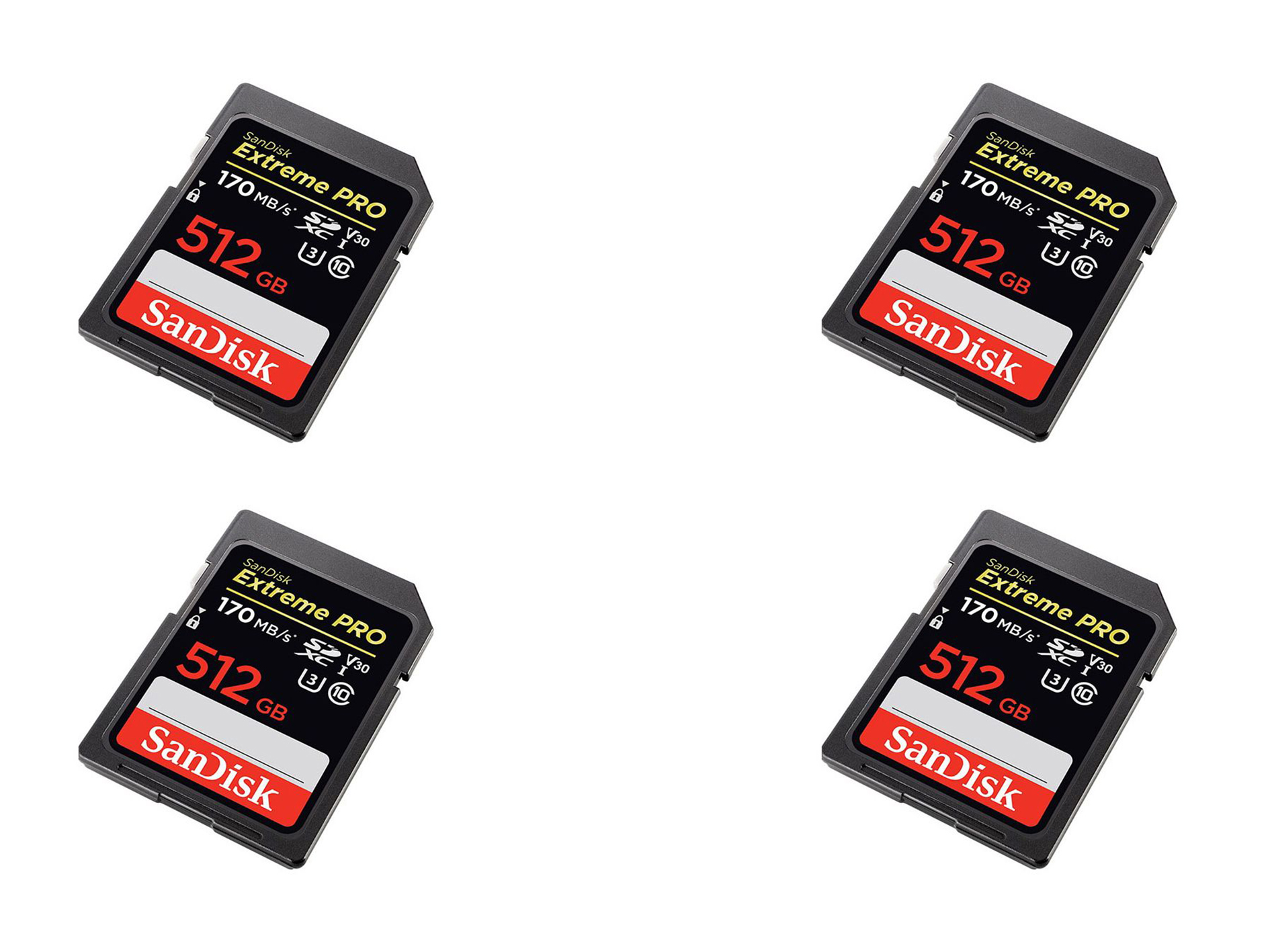 4x sandisk 512gb extreme pro sd cards