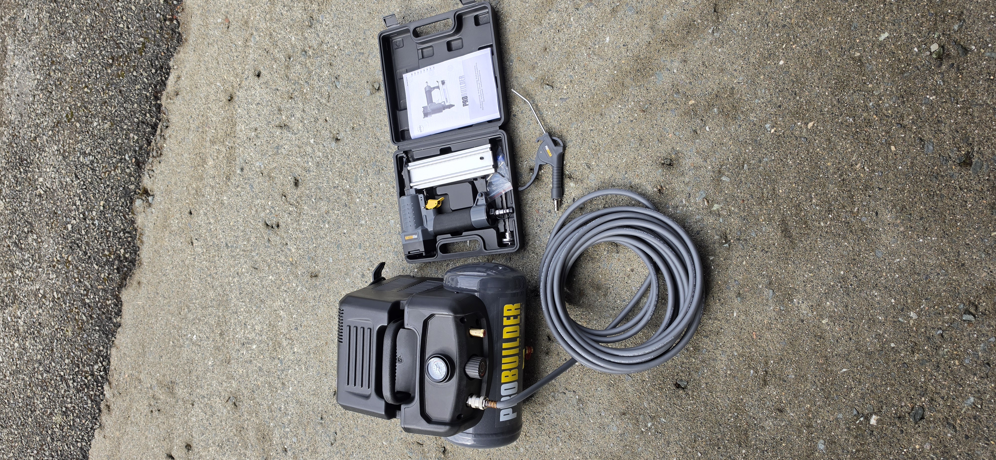 Kompressor + spikerpistol (probuilder) – komplett sett for listing og innvendig arbeid
